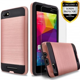 BLU Advance 5.0 HD Case, 2-Piece Style Hybrid Shockproof Hard Case Cover with [Premium Screen Protector] Hybird Shockproof And Circlemalls Stylus Pen (Rose Gold)